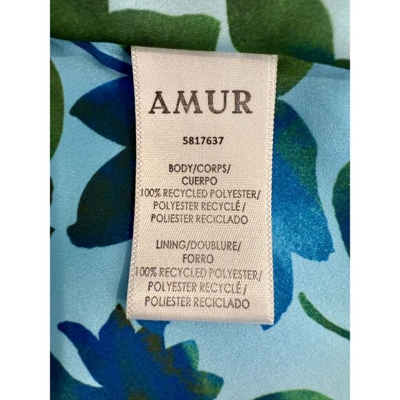 AMUR Blue Green Floral Ruched Asymmetrical Midi Dress - Size 4 - Picture 10 of 10